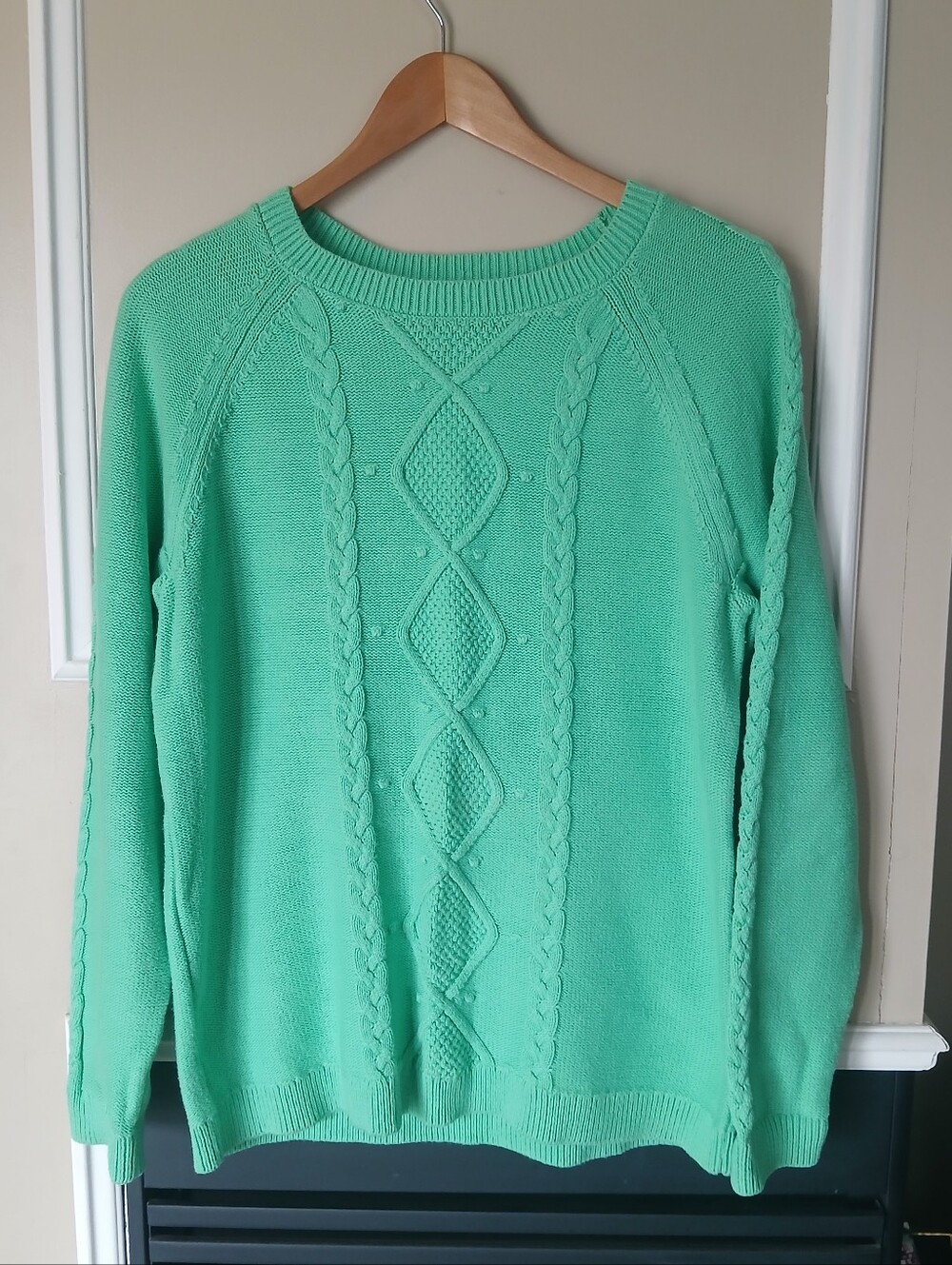 Talbots Mint Green Cable-Knit Crewneck Sweater Womens Size Large